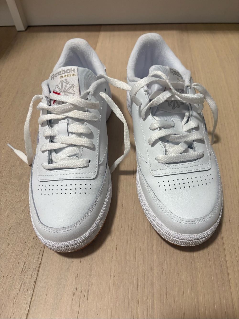Reebok Classic Club C 85 White Leather Sneakers, Women’s Size 8